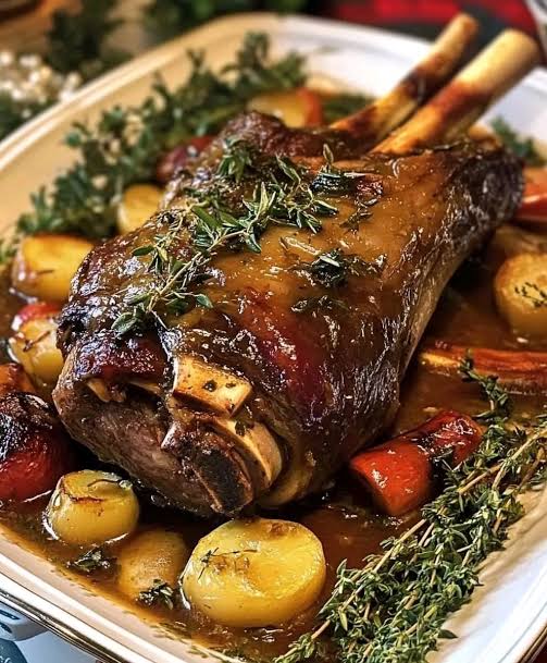Roasted Christmas leg of lamb with potatoes, vegetables and herbs, highlighting festive demand and profitable sheep farming in South Africa.
